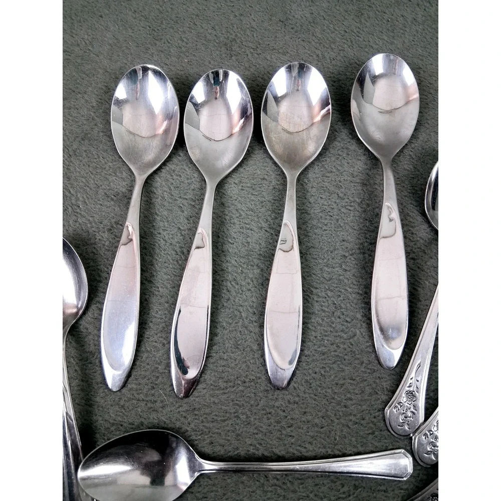Assorted Lot Serving Spoons 10pc Oneida Vintage Solex‎ Inox Cottagecore Floral